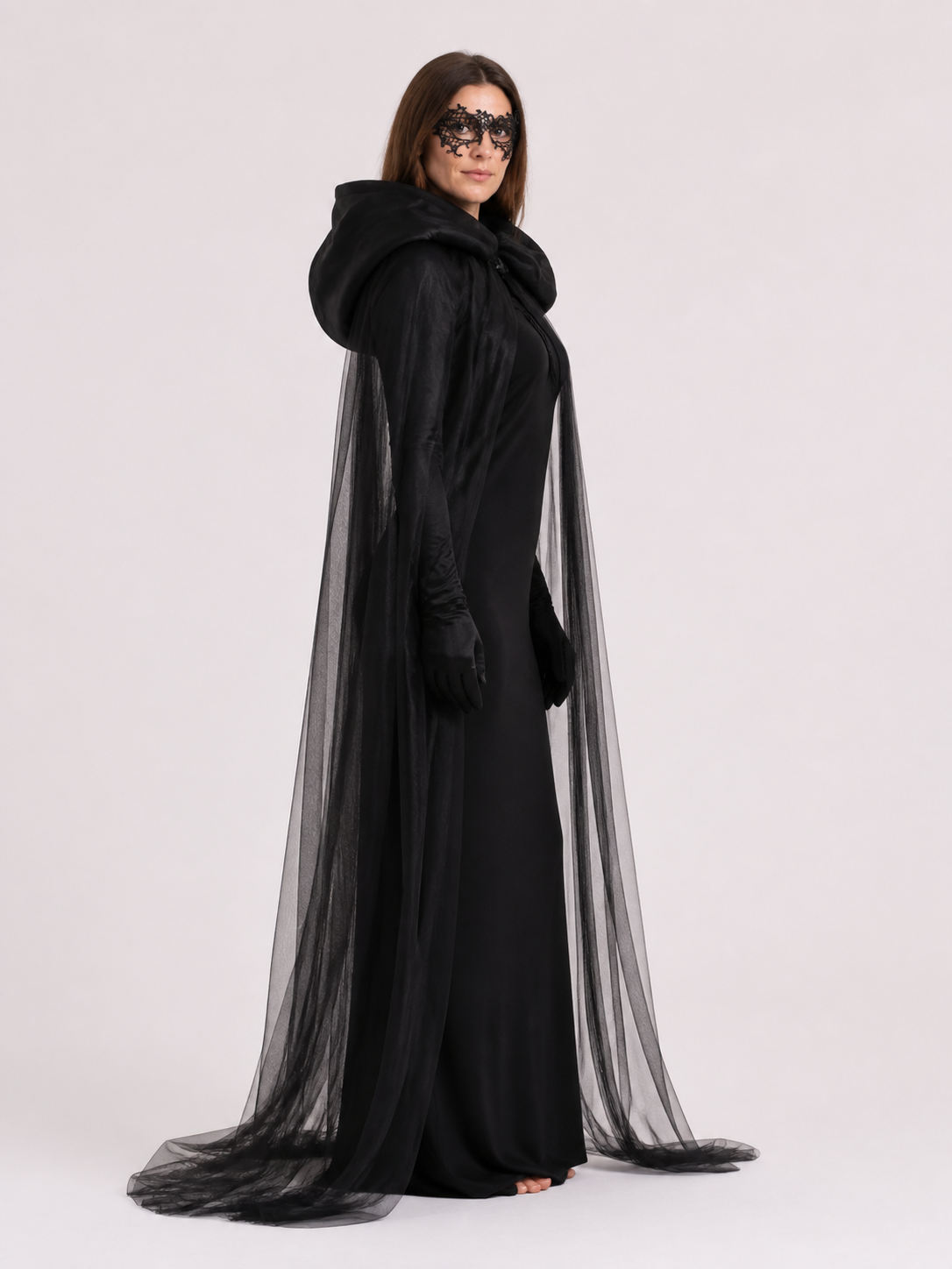 Witch Costume with a Semi-Transparent Cape and Dress side view