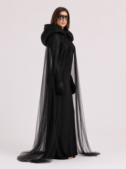 Witch Costume with a Semi-Transparent Cape and Dress side view