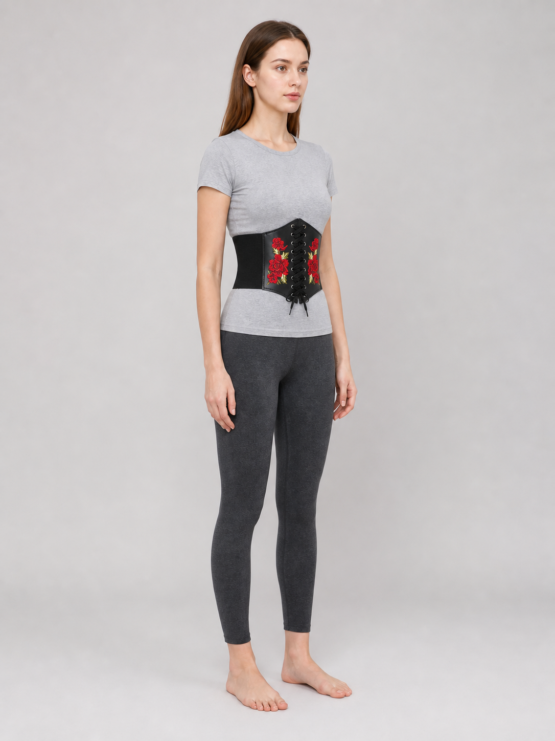 Decorative Black Belt with Floral Embroidery