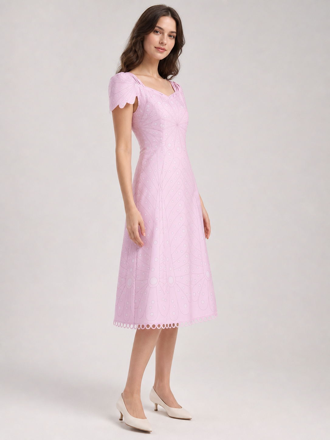 Pink Cosplay Dress with Bow Accents and Pattern