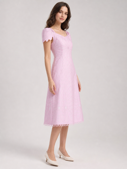 Pink Cosplay Dress with Bow Accents and Pattern