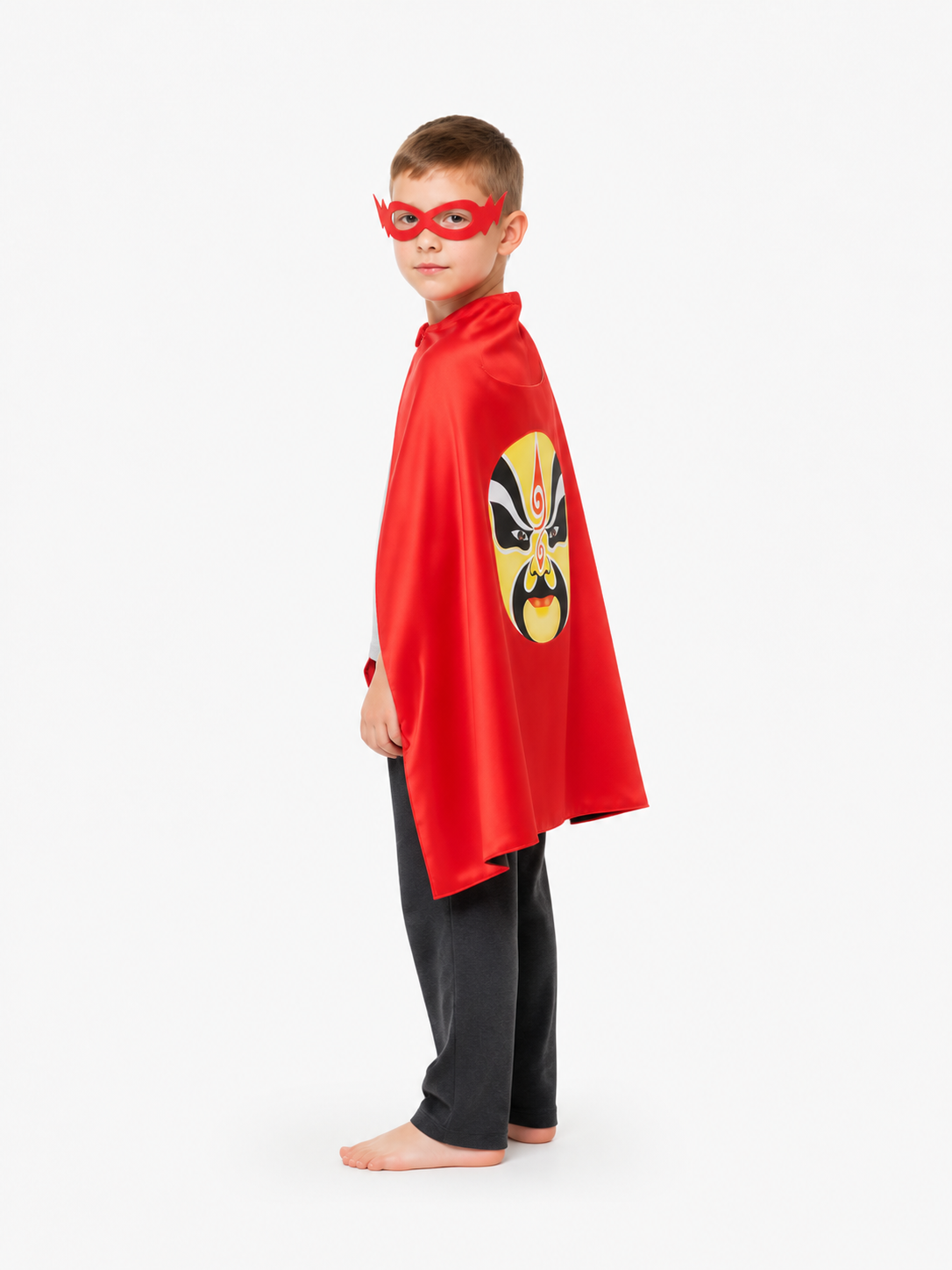 Cape with Mask and Face Print for Carnival side view
