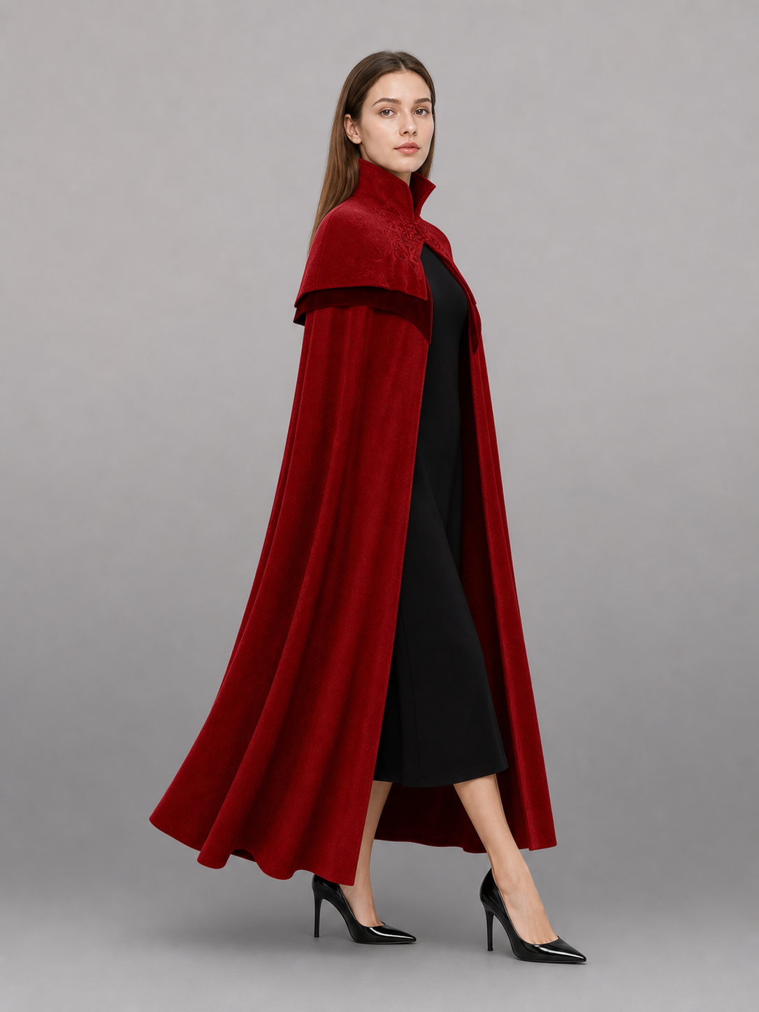Dark Red Carnival Cape with Hood