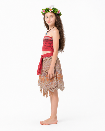 Moana Carnival Costume with Wig and Jewelry side view