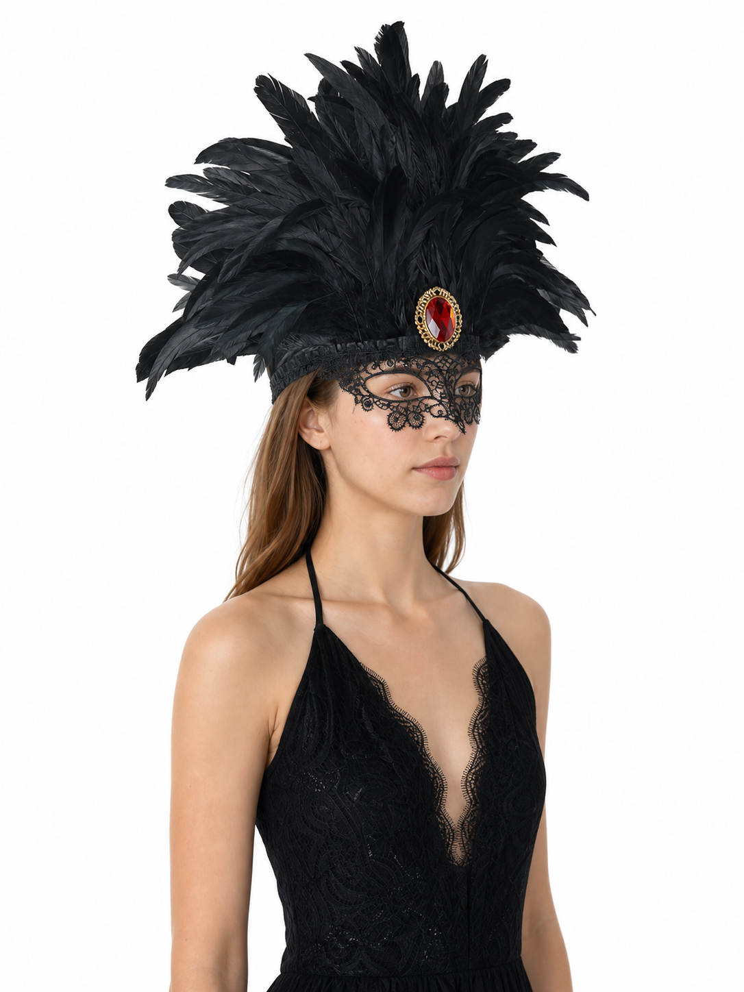 Carnival headpiece with black feathers