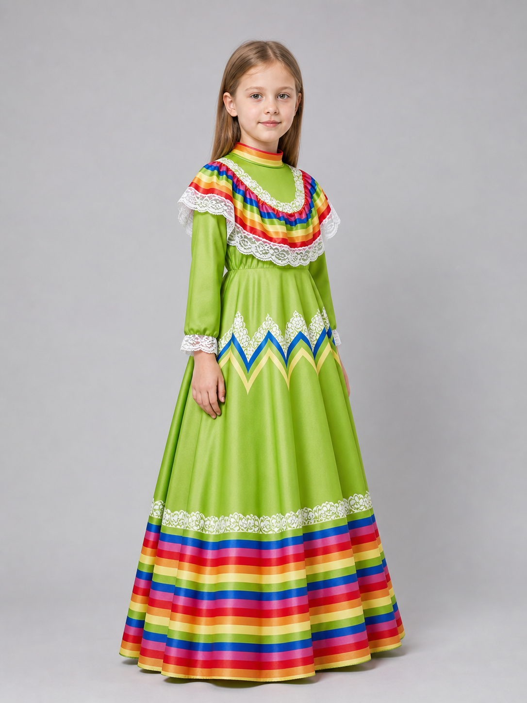 Folk Dress with Lace and a Bright Skirt