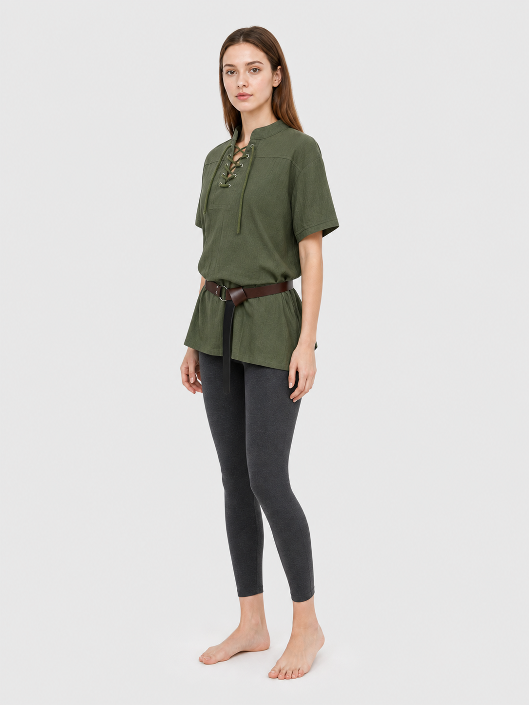 Stand-Collar Shirt with Lacing