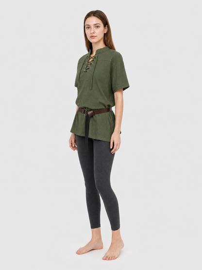 Stand-Collar Shirt with Lacing
