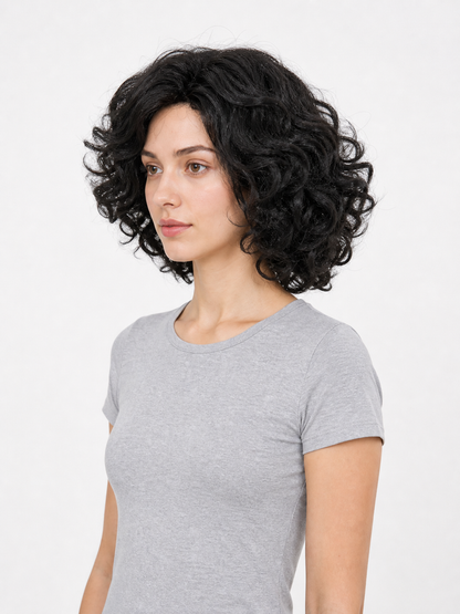 Black carnival wig with voluminous curls