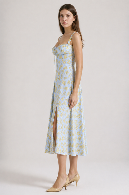 Midi Dress with Thin Straps and Front Slit