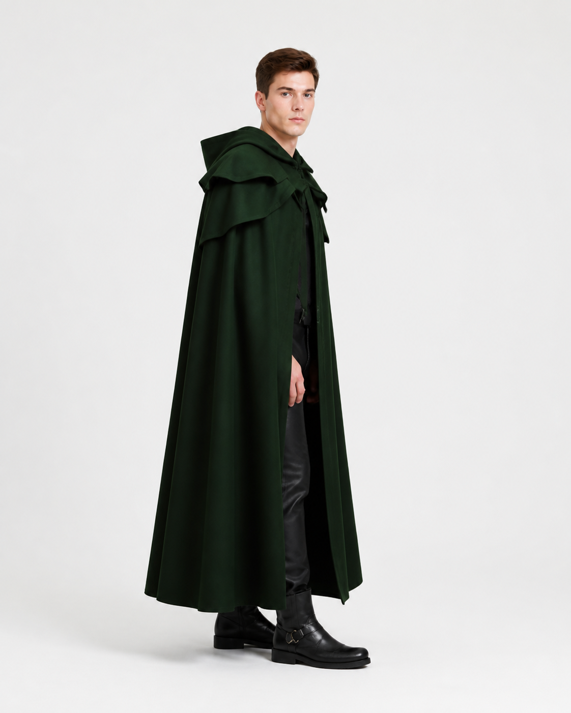 Long Green Gothic Hooded Cloak for Cosplay side view