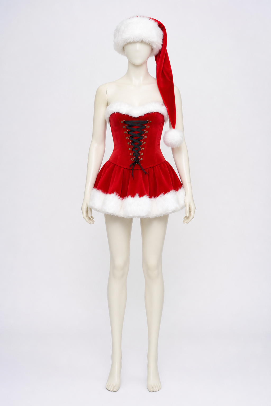 New Year's Costume with White Fur Trim and Gold Buckles side view