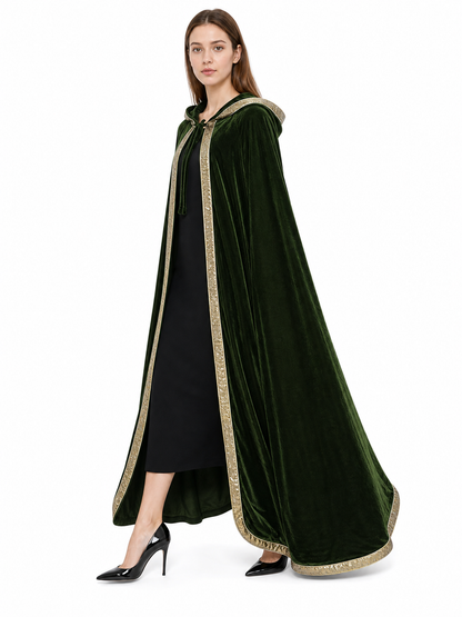 Green hooded carnival cloak, trim