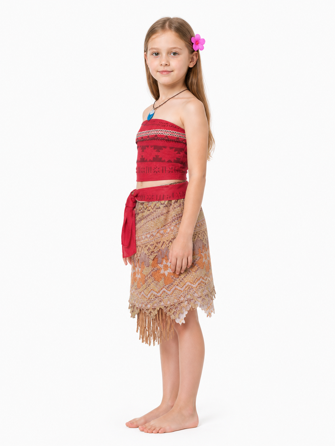 Moana Princess Costume with Skirt and Necklace side view