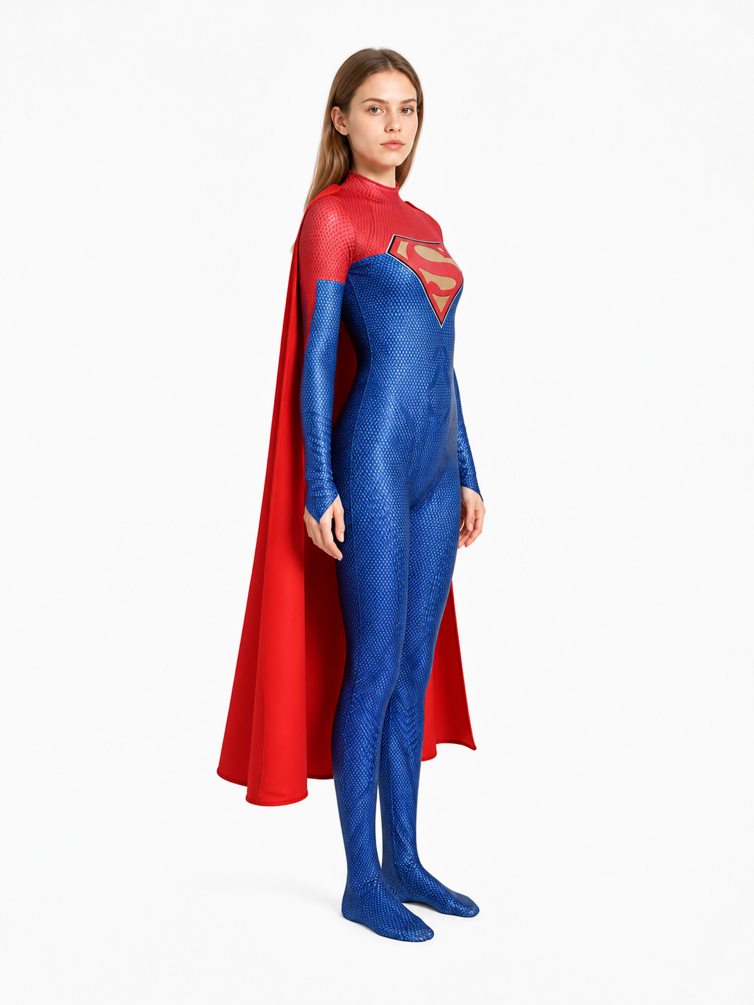 Cosplay Jumpsuit with Cape and Chest Emblem side view