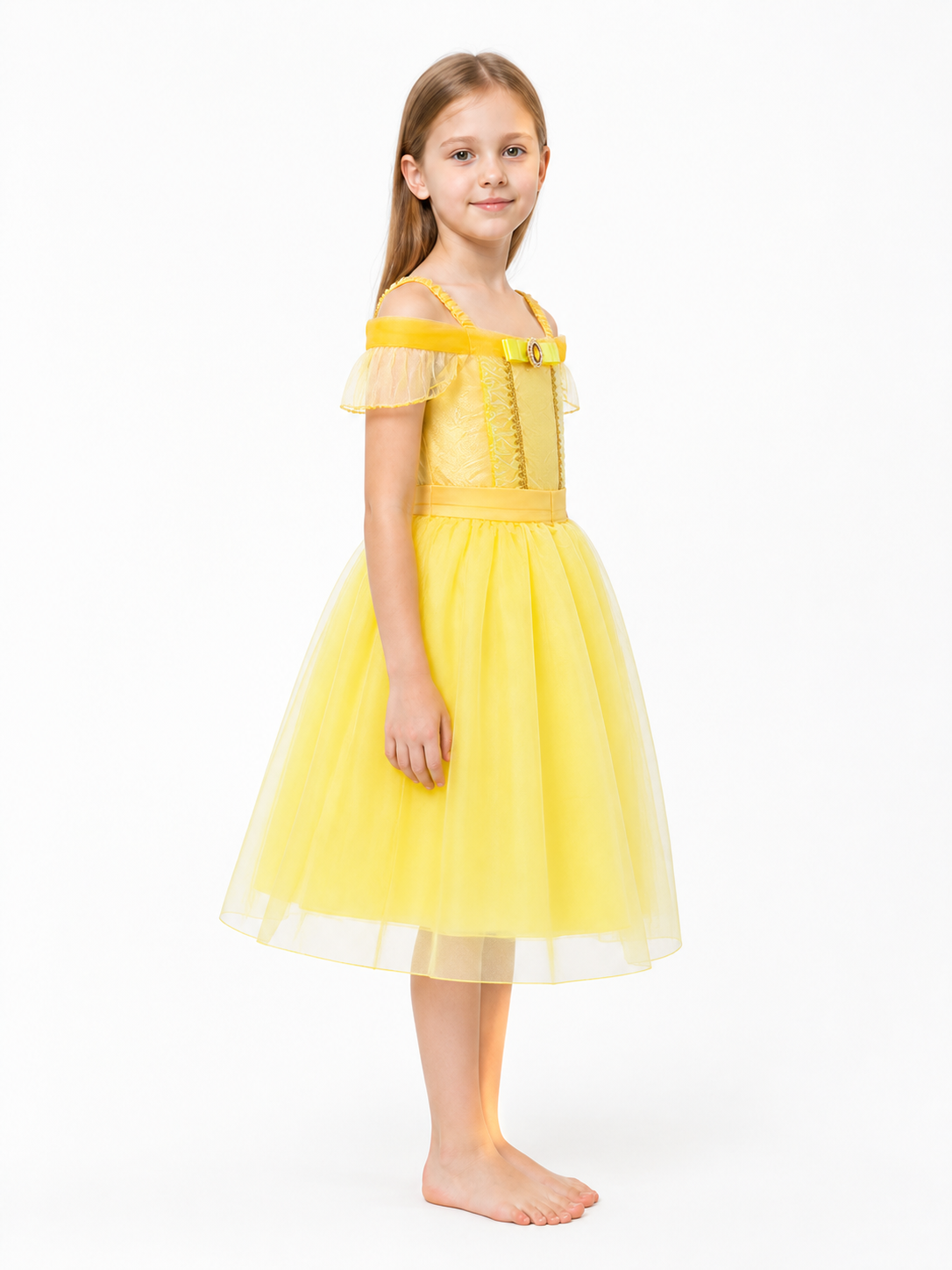 Children's Yellow Carnival Dress with a Full Skirt side view