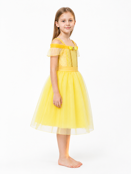 Children's Yellow Carnival Dress with a Full Skirt side view