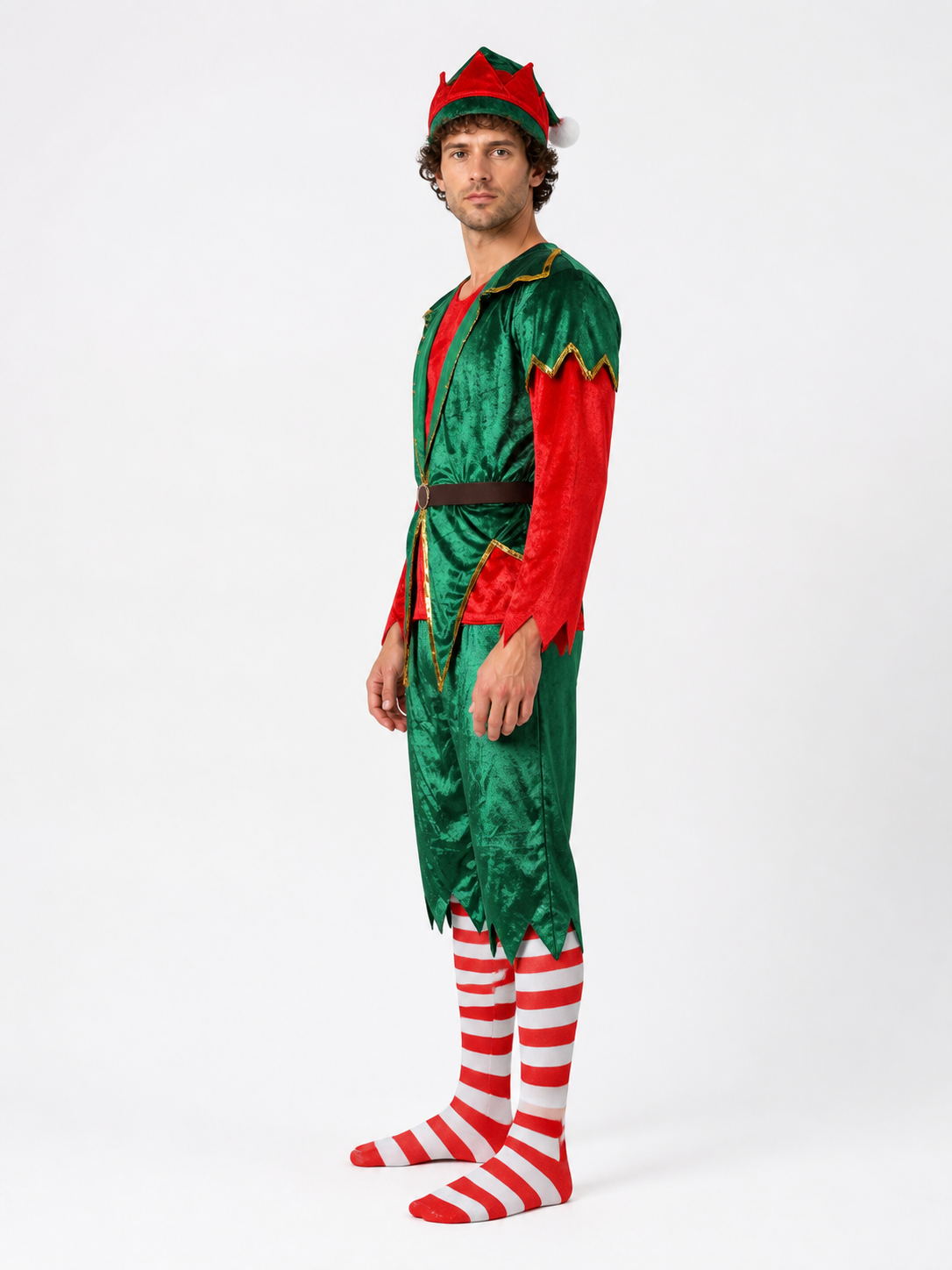 Carnival Elf Costume Jumpsuit with Hat side view