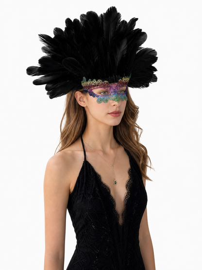 Carnival Feather Headpiece with Mask