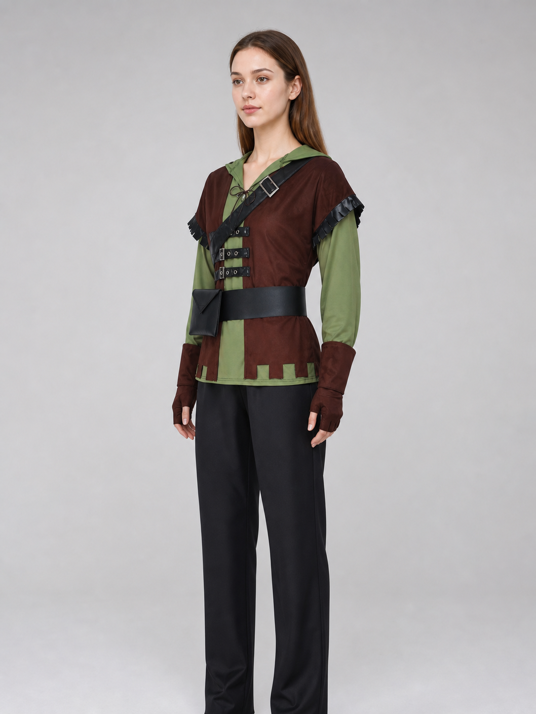 Green Arrow cosplay costume with vest and belt