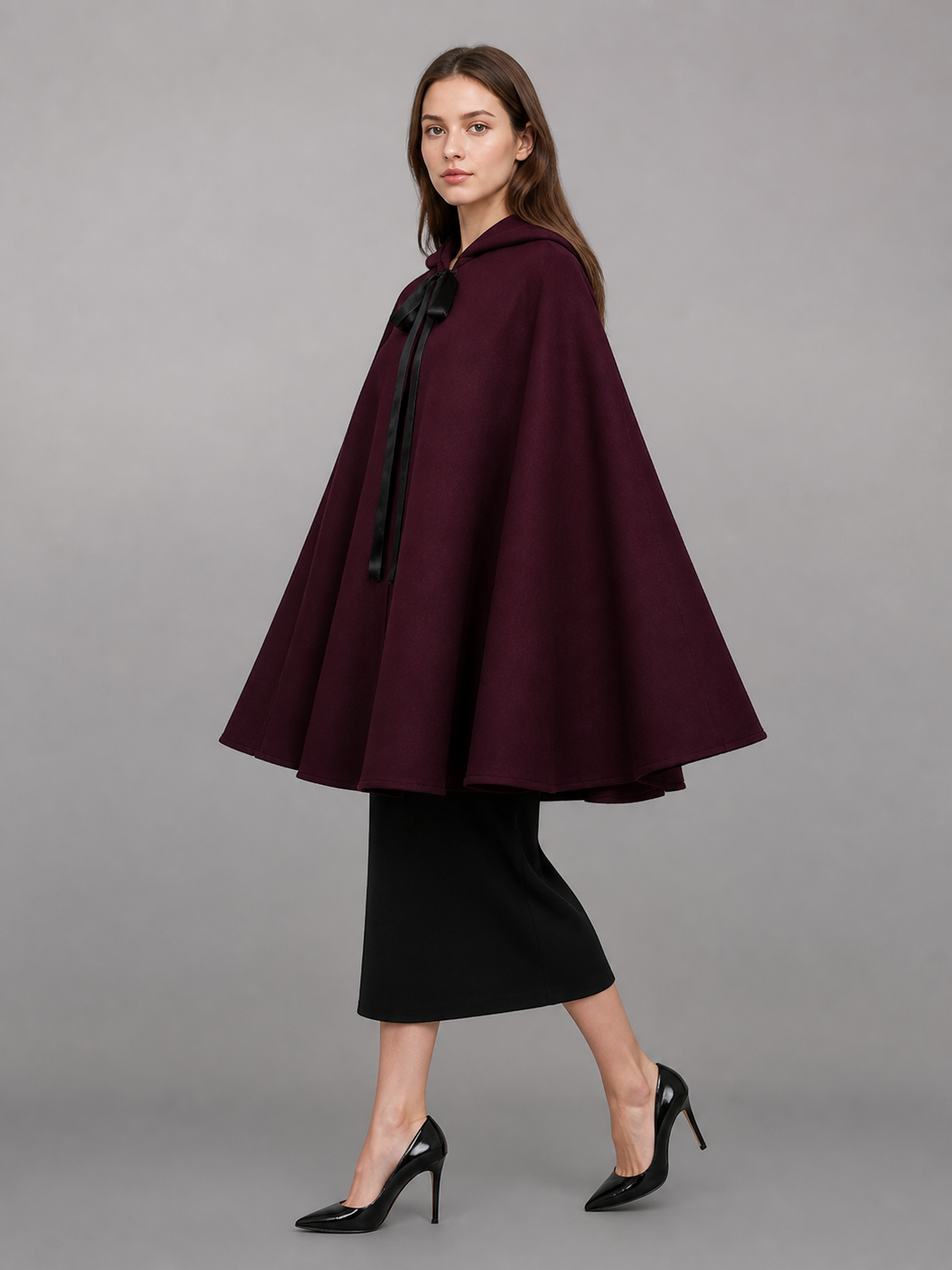 Burgundy Carnival Cloak with Hood for Cosplay
