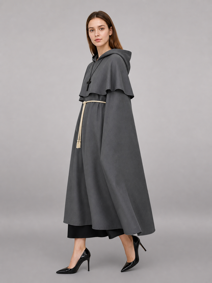 Gray Medieval Hooded Costume Cloak
