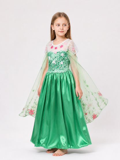 Green Princess Costume Dress with Flowers for Halloween