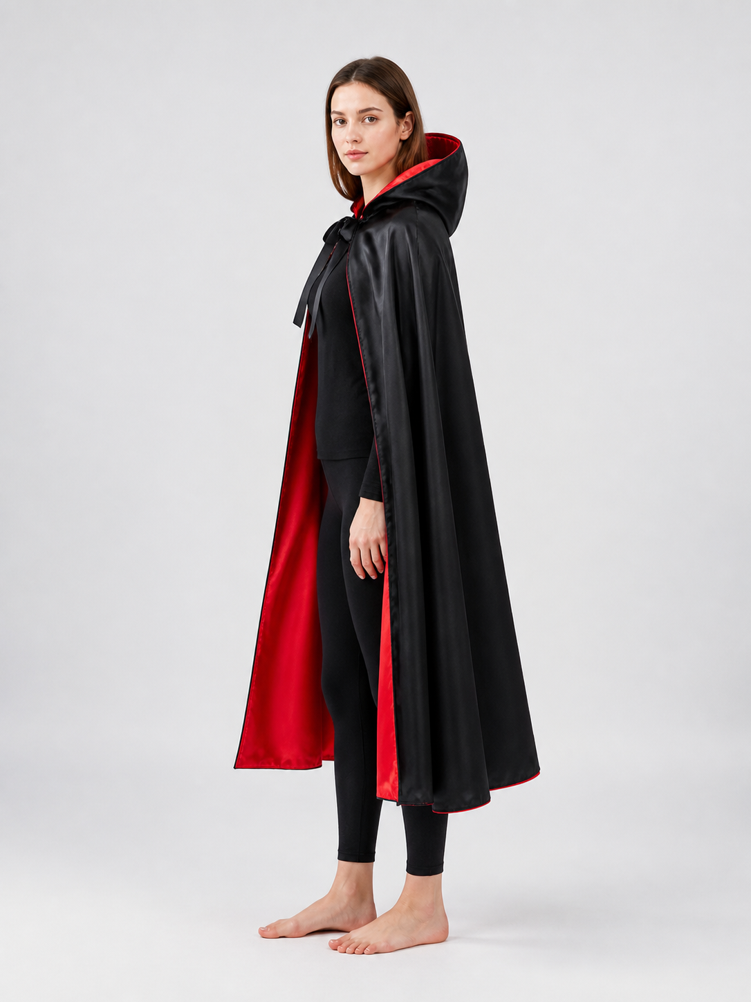 Hooded Cape, Black with Red Lining