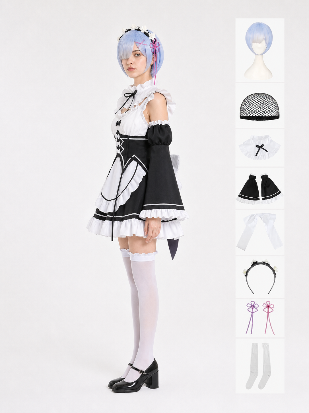 Lolita Maid Rem Cosplay Costume for Halloween side view