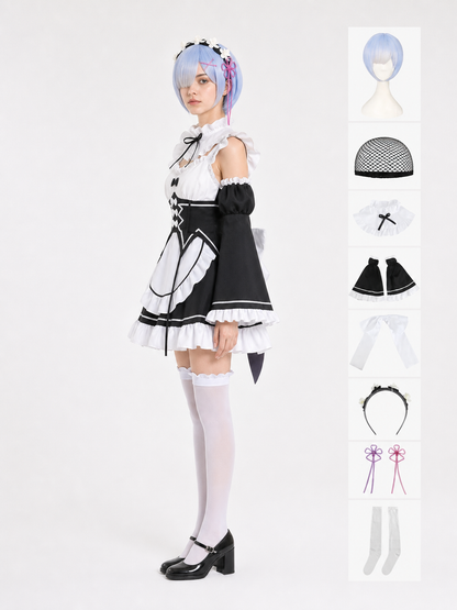 Lolita Maid Rem Cosplay Costume for Halloween side view