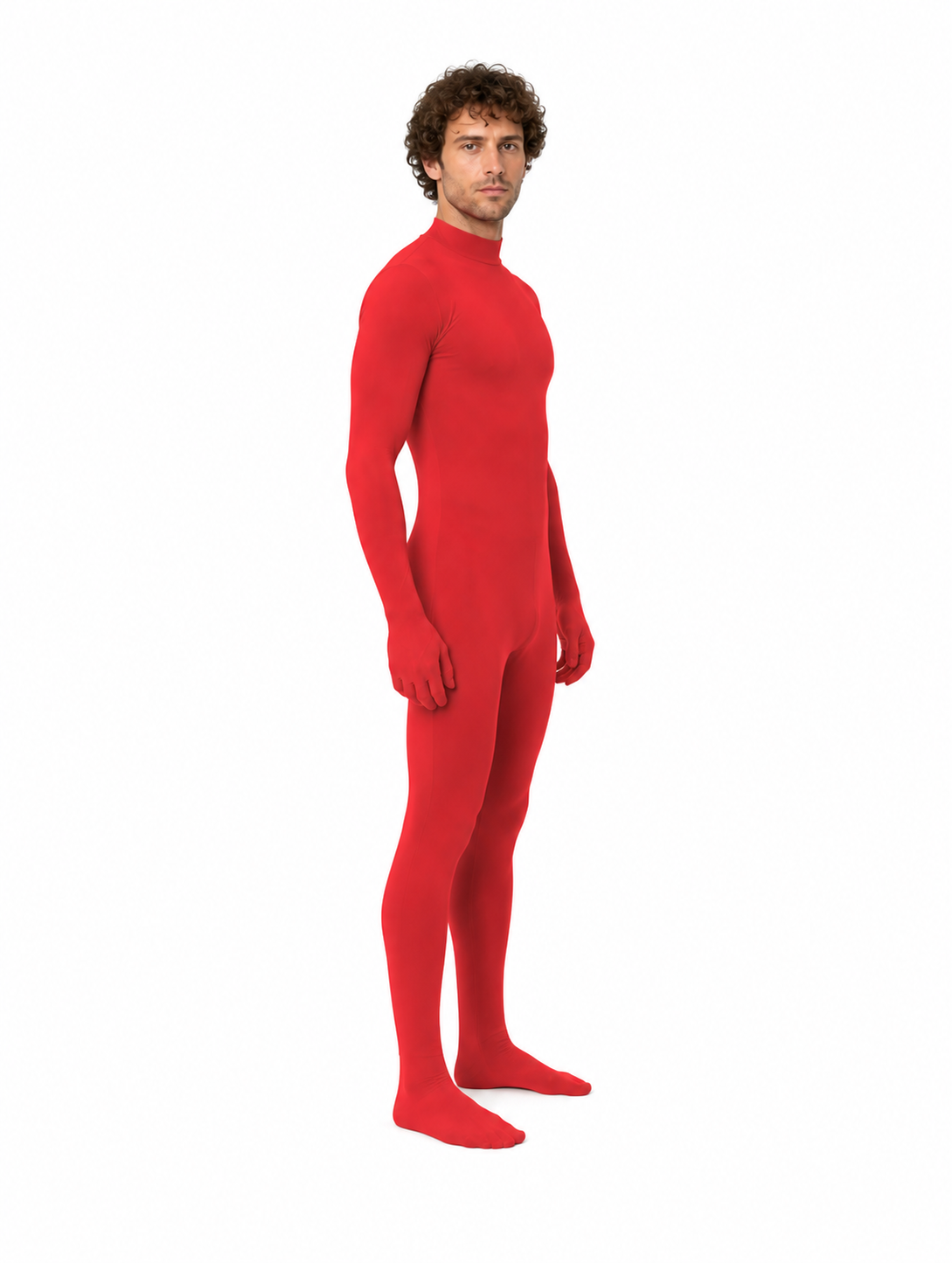 Red Zentai Jumpsuit with a High Collar side view