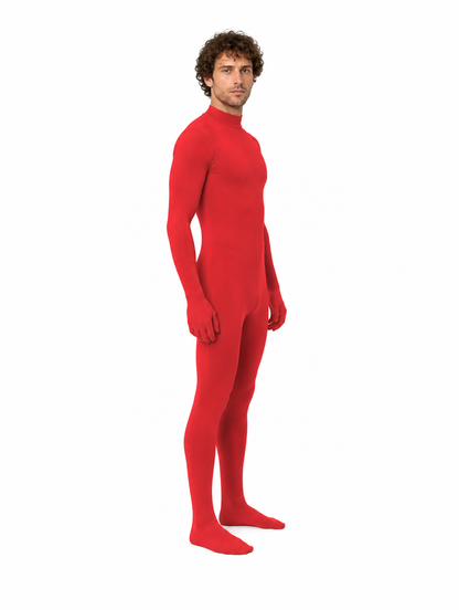 Red Zentai Jumpsuit with a High Collar side view