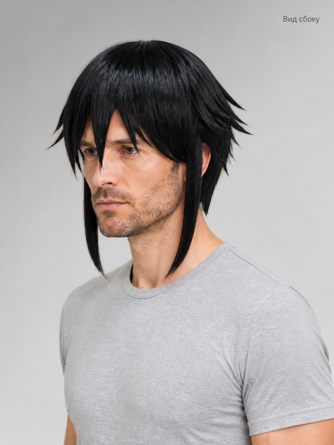 Short Black or Light Gold Carnival Wig side view