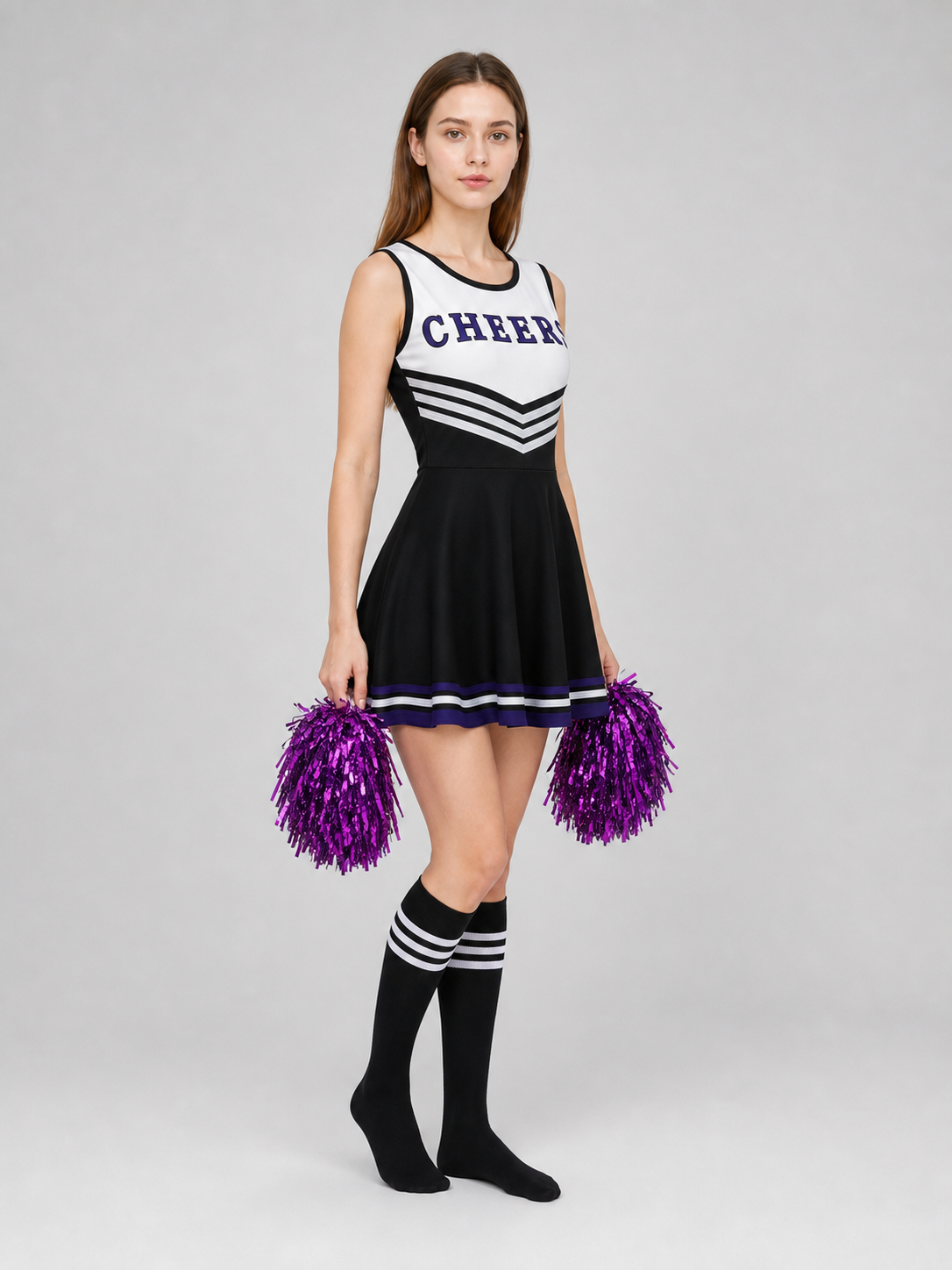 CHEERS Cheerleading Costume with Pom-Poms and Knee-High Socks