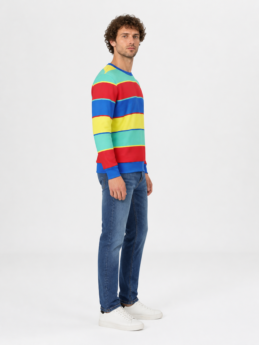 Wide-Stripe Crew-Neck Long-Sleeve Top side view