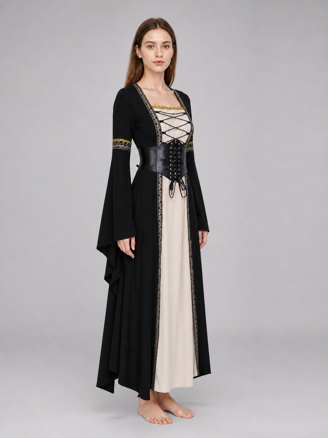 Gothic Long-Sleeve Lace-Up Dress