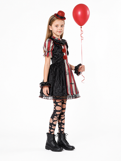 Ruffled and striped clown costume dress side view