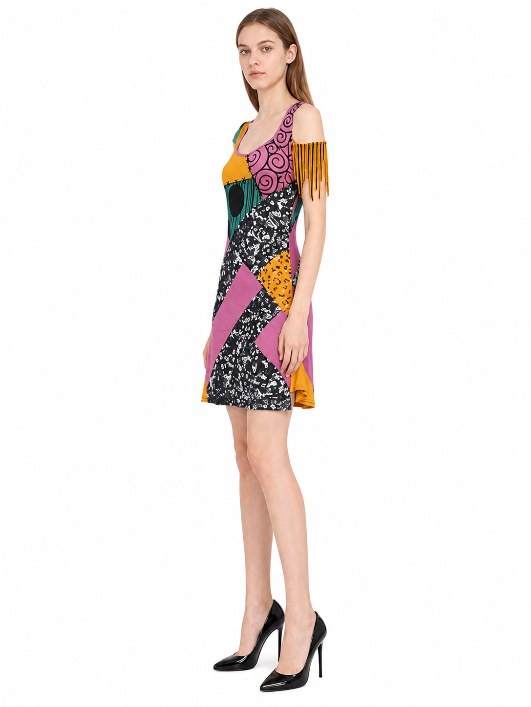 Short Asymmetrical Dress with Fringe side view