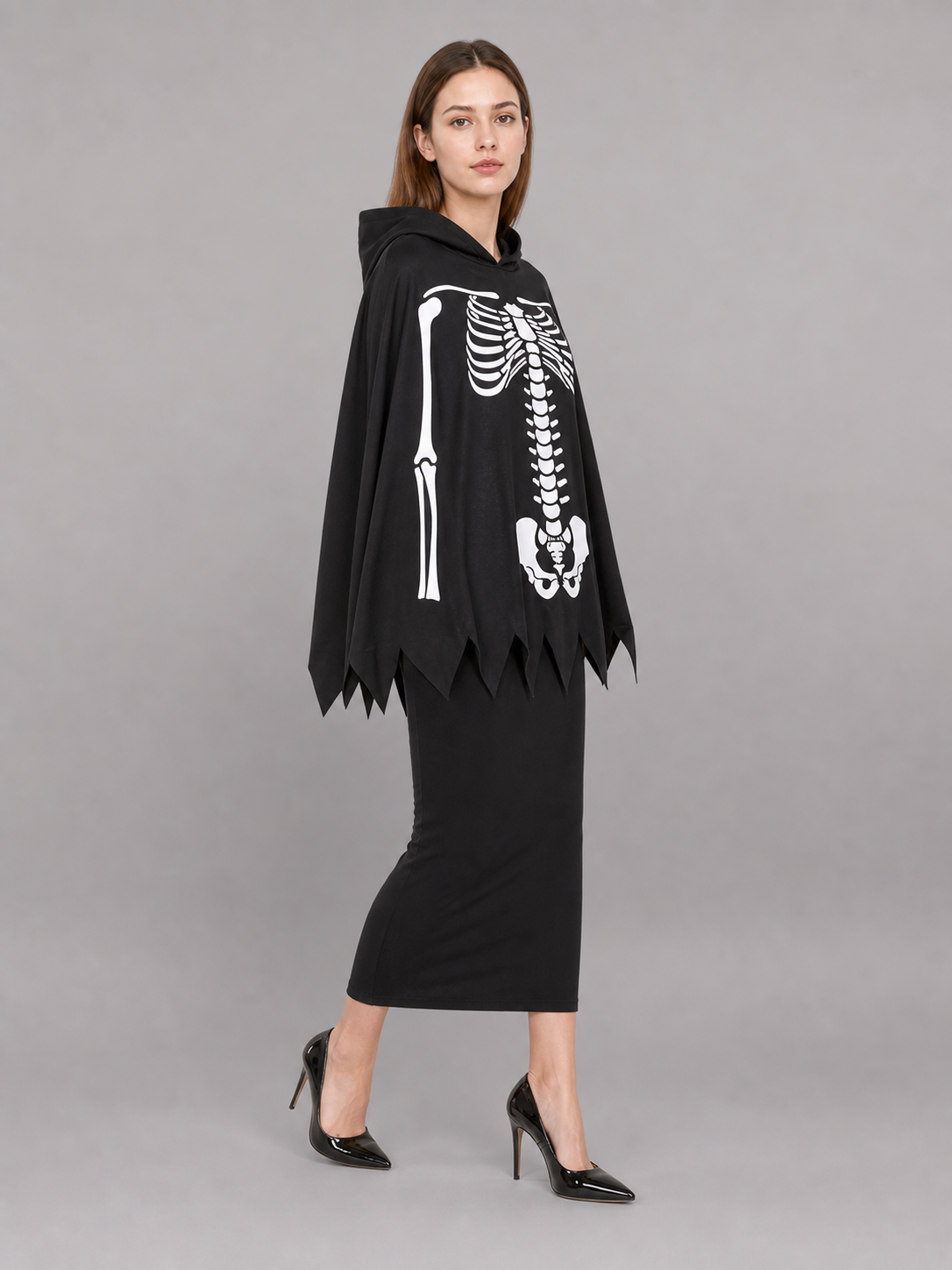 Skeleton Halloween Costume with Hood and Gloves