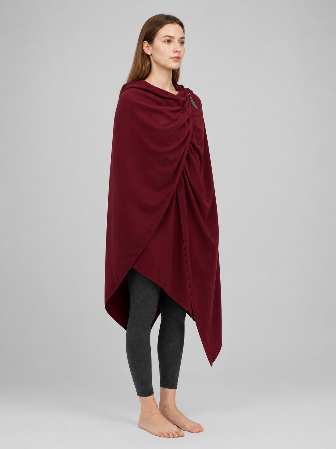 Burgundy Hooded Cape, Metal Clasp
