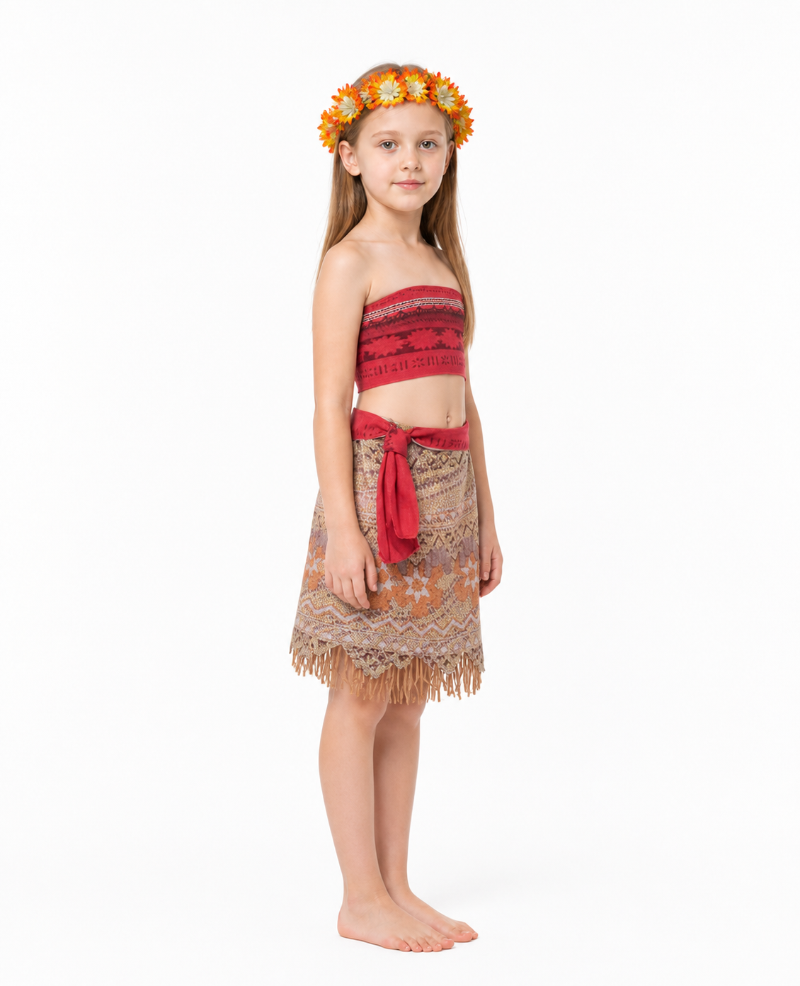 Moana Costume with Skirt and Floral Wreath for Carnival side view