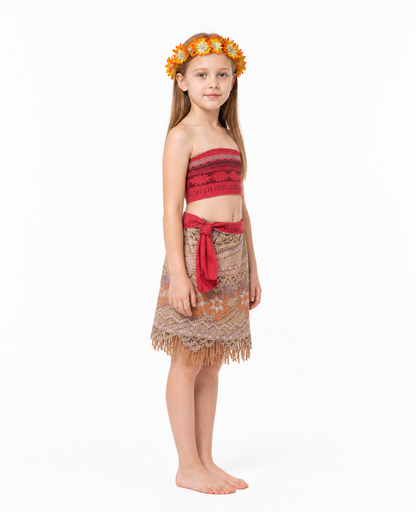 Moana Costume with Skirt and Floral Wreath for Carnival side view