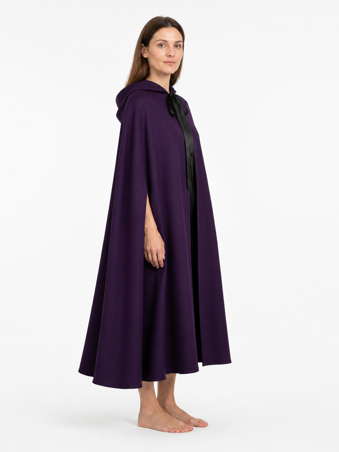 Purple Hooded Cape with a Wide Hem for Halloween side view