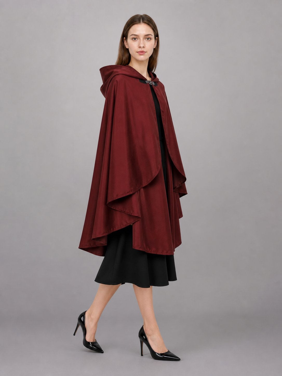Burgundy Hooded Costume Cloak for Cosplay