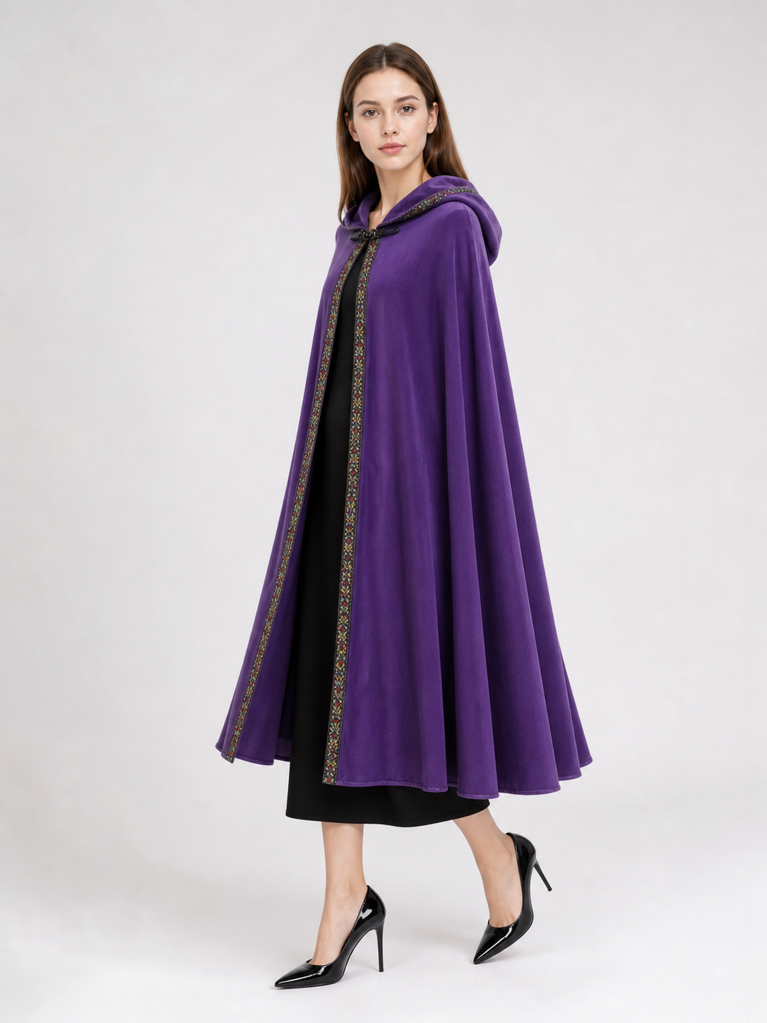 Purple Hooded Velvet Costume Cape product view 32