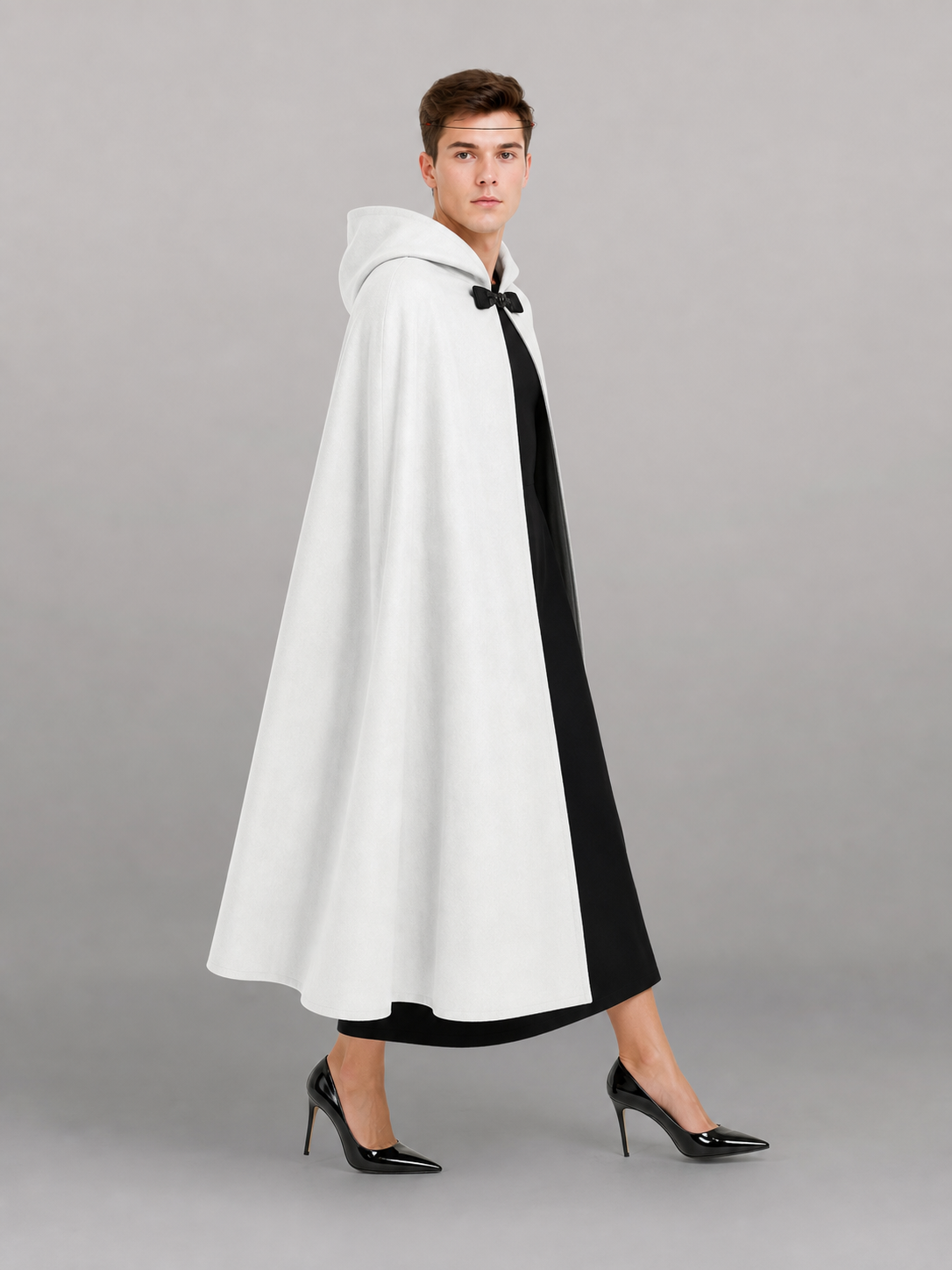 White medieval costume cloak with hood