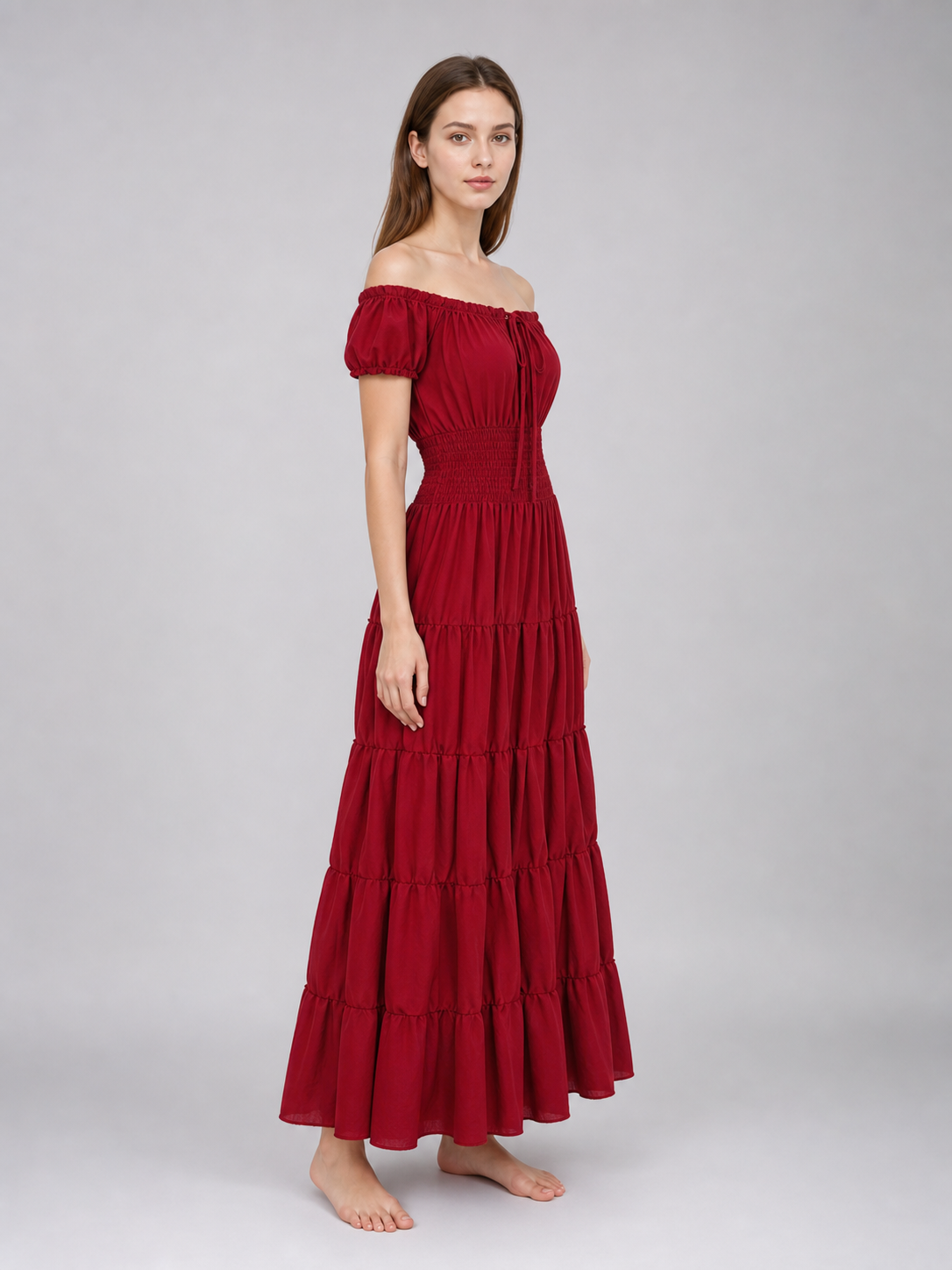 Medieval-Style Dress with a Tiered Skirt