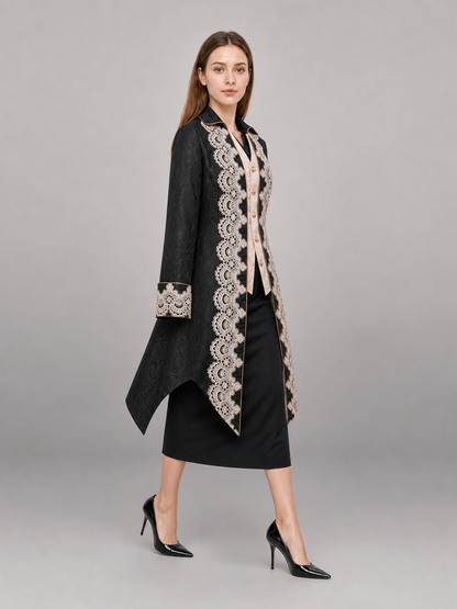 Black Long Tailcoat Jacket with Trim