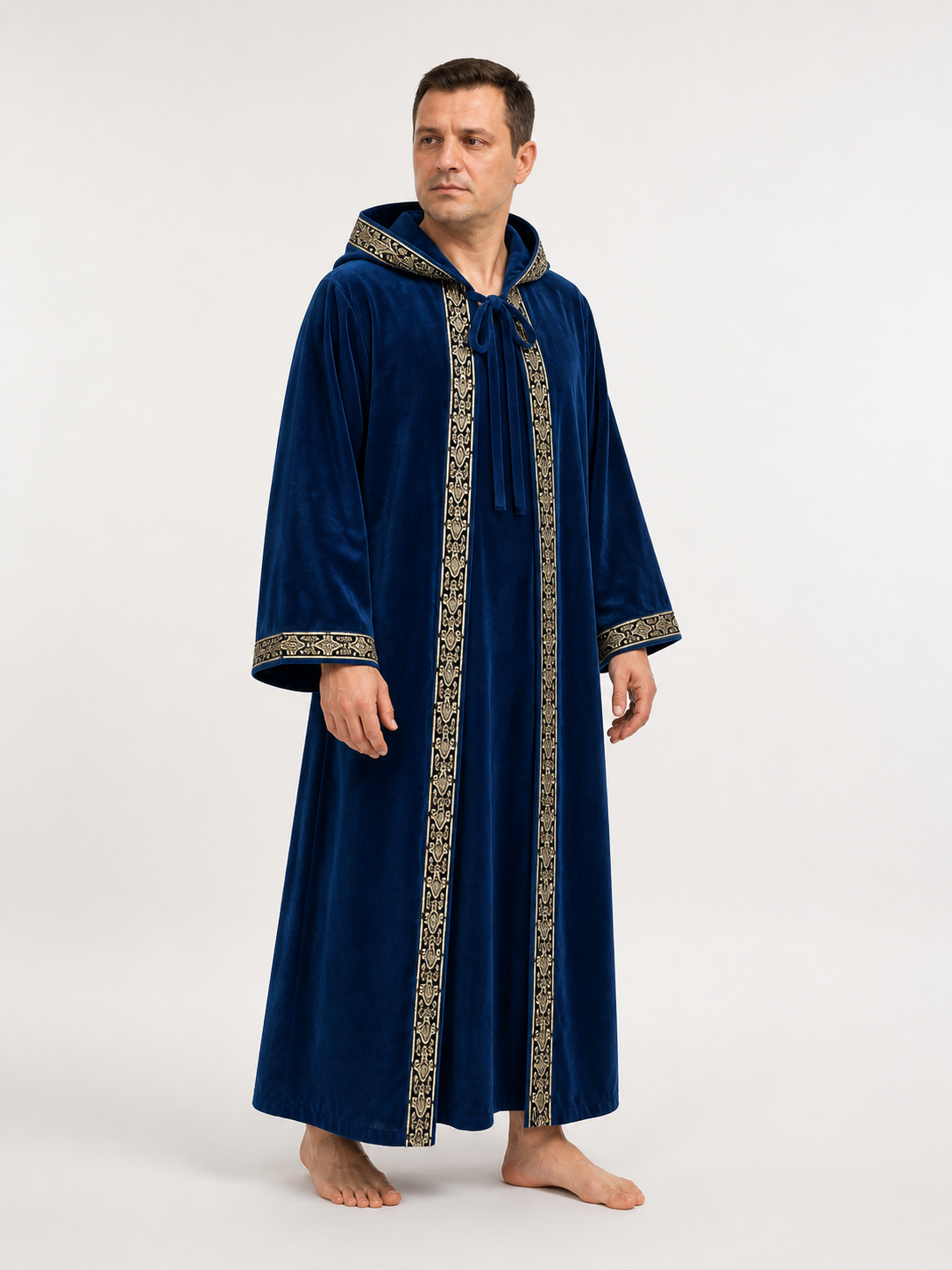 Dark Blue Hooded Wizard Robe for Cosplay