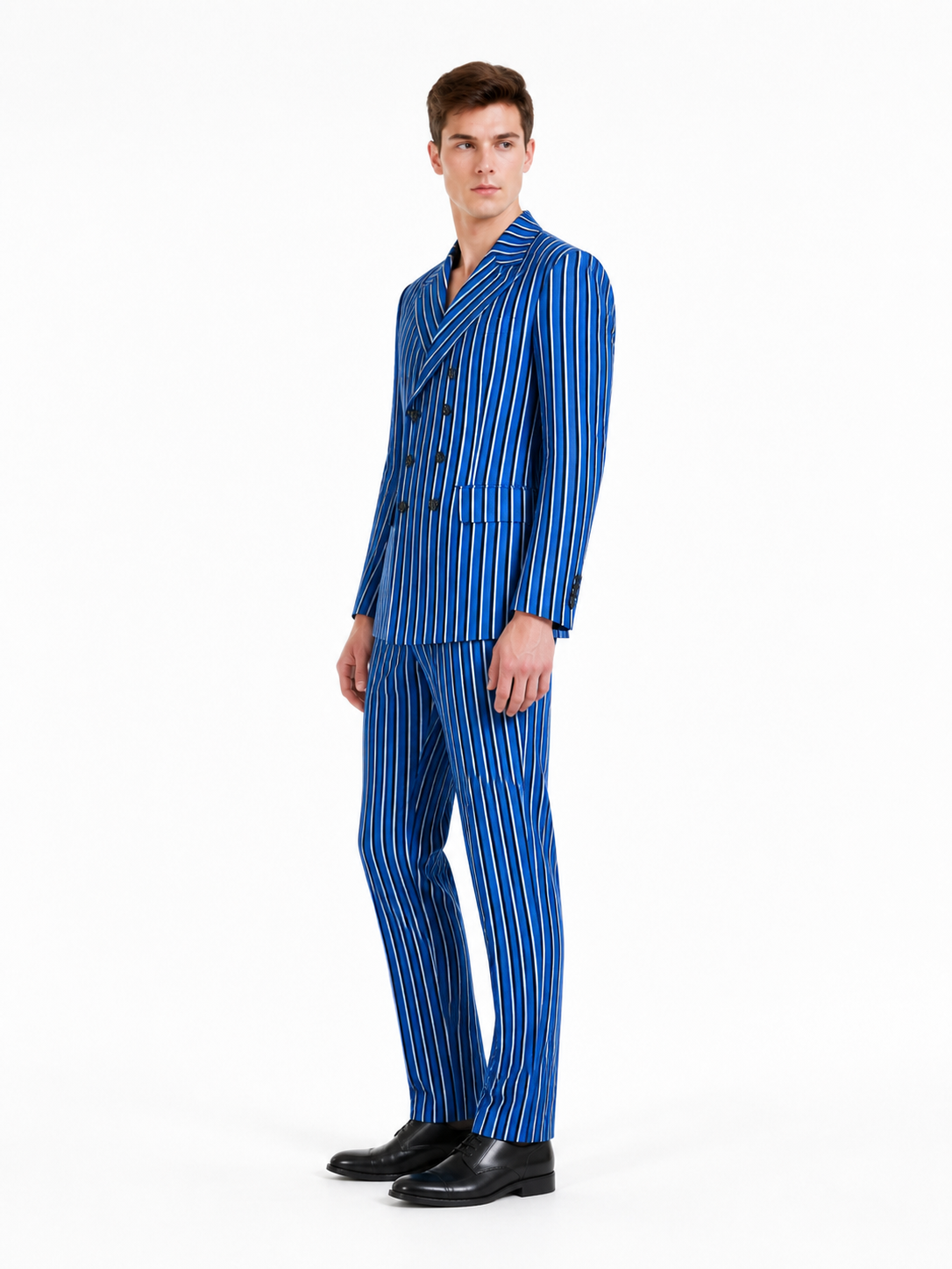 Blue Striped Two-Piece Cosplay Suit side view